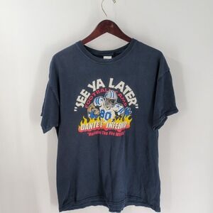 Vtg 90's Gildan‎ Ultra Cotton Dante's Inferno Lettering Graphic T-Shirt Blue L